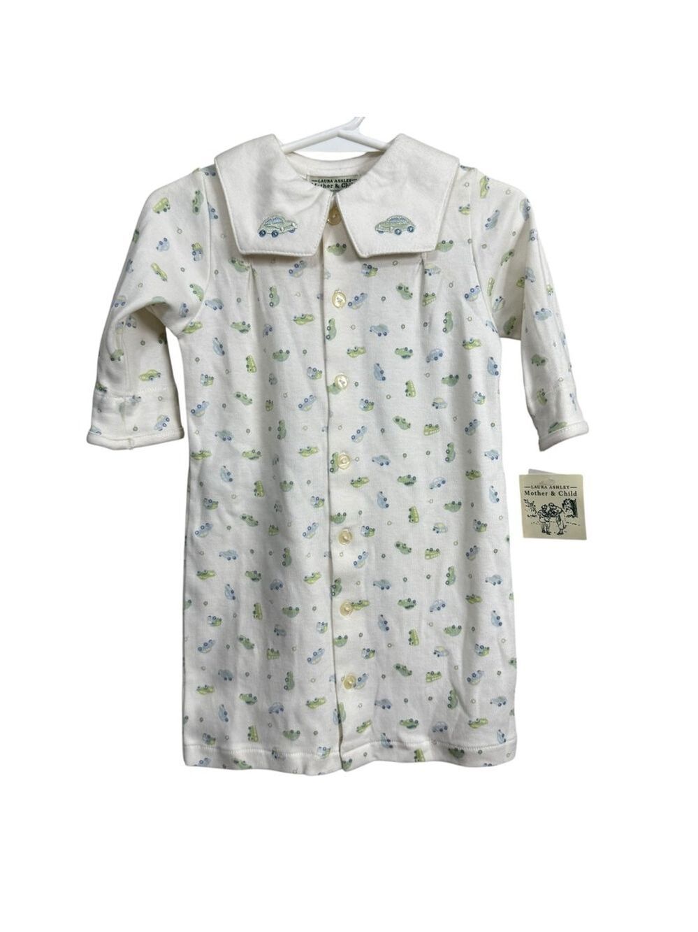 Vintage Laura Ashley Mother & Child Baby Gown Car Print One Size Cotton NWT